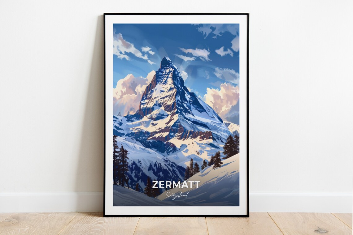 Zermatt Switzerland Matterhorn Majestic Snow Peak Sky Poster