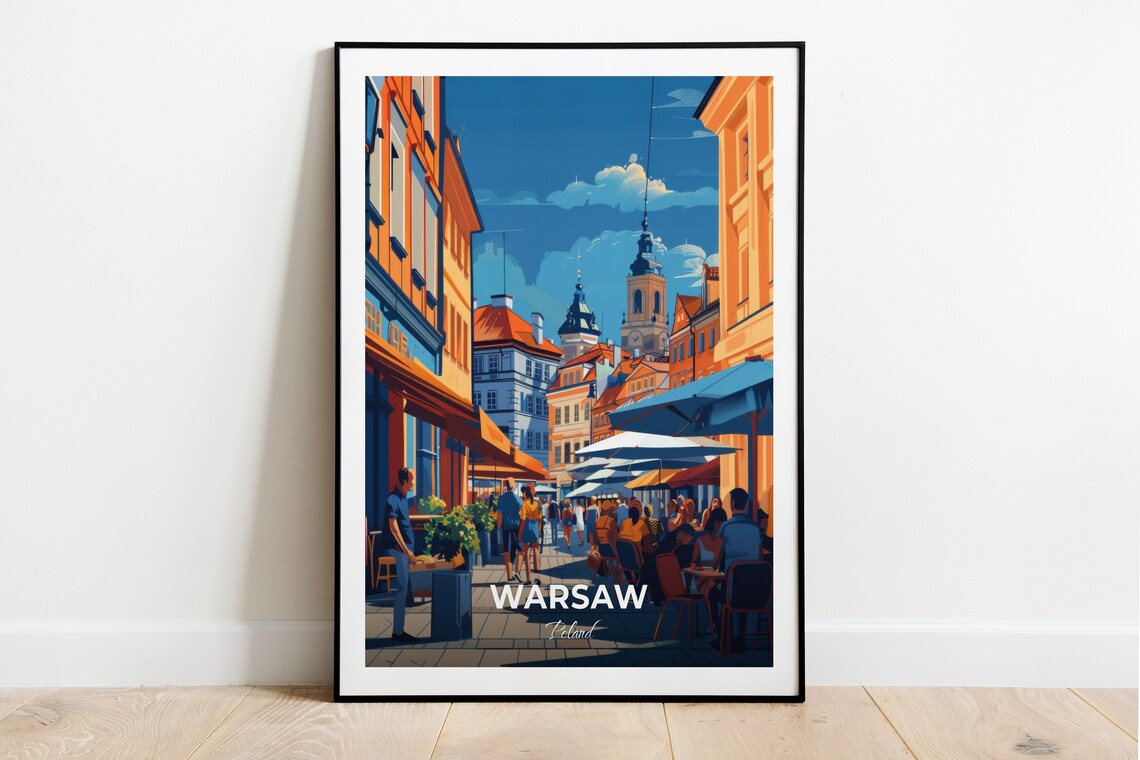 Warsaw Poland Old Town Market Street Colorful Houses Travel Poster