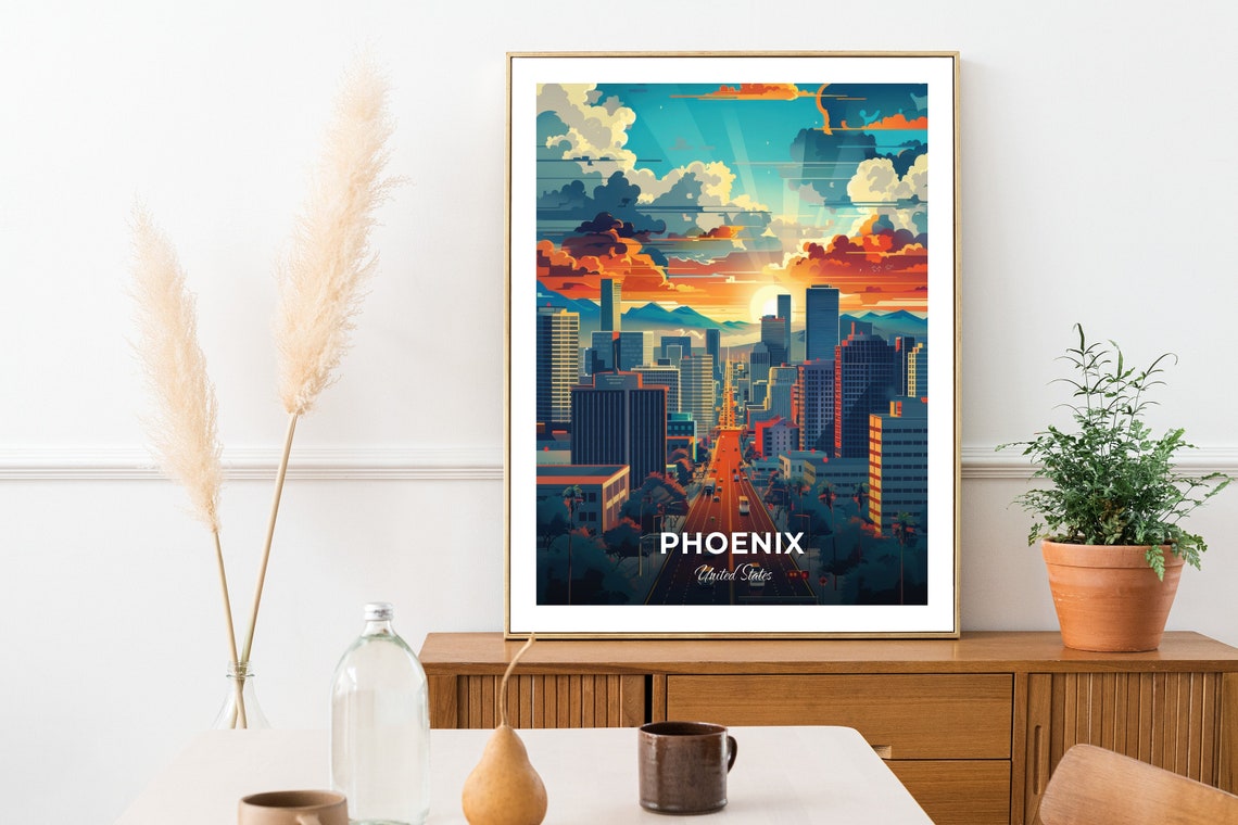 Phoenix Downtown Skyline Desert Sunset Mountains Travel Poster USA - Image 2