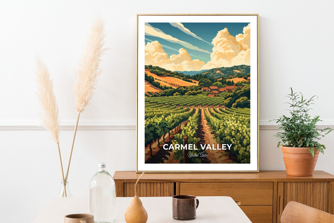 Carmel Valley Golden Vineyard Rolling Hills Wine Trail Art Poster - Image 2