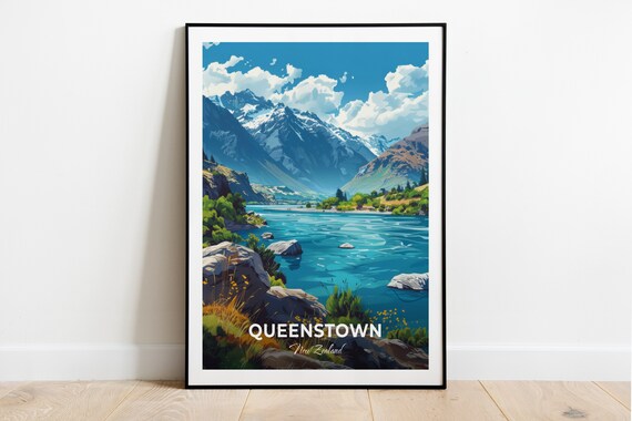 Queenstown Shotover River Turquoise Water Rocks Valley Travel Poster