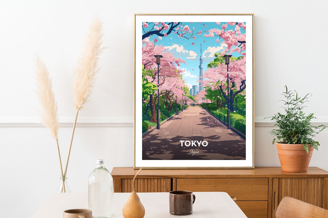 Tokyo Ueno Park Cherry Blossom Path Tokyo Tower Spring Travel Poster - Image 2
