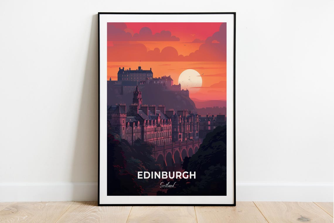 Edinburgh Holyrood Palace Sunset Scotland Modern Travel Poster