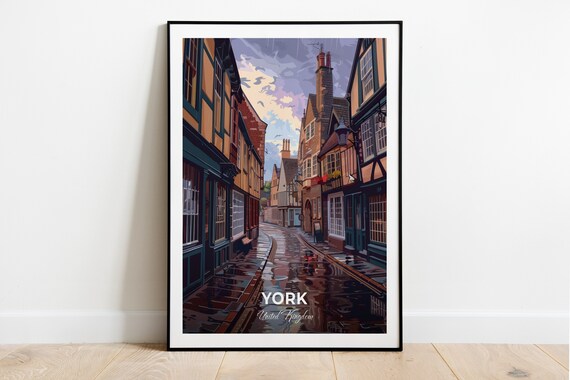 York United Kingdom Medieval Cobbled Street Dusk Glow Art Poster