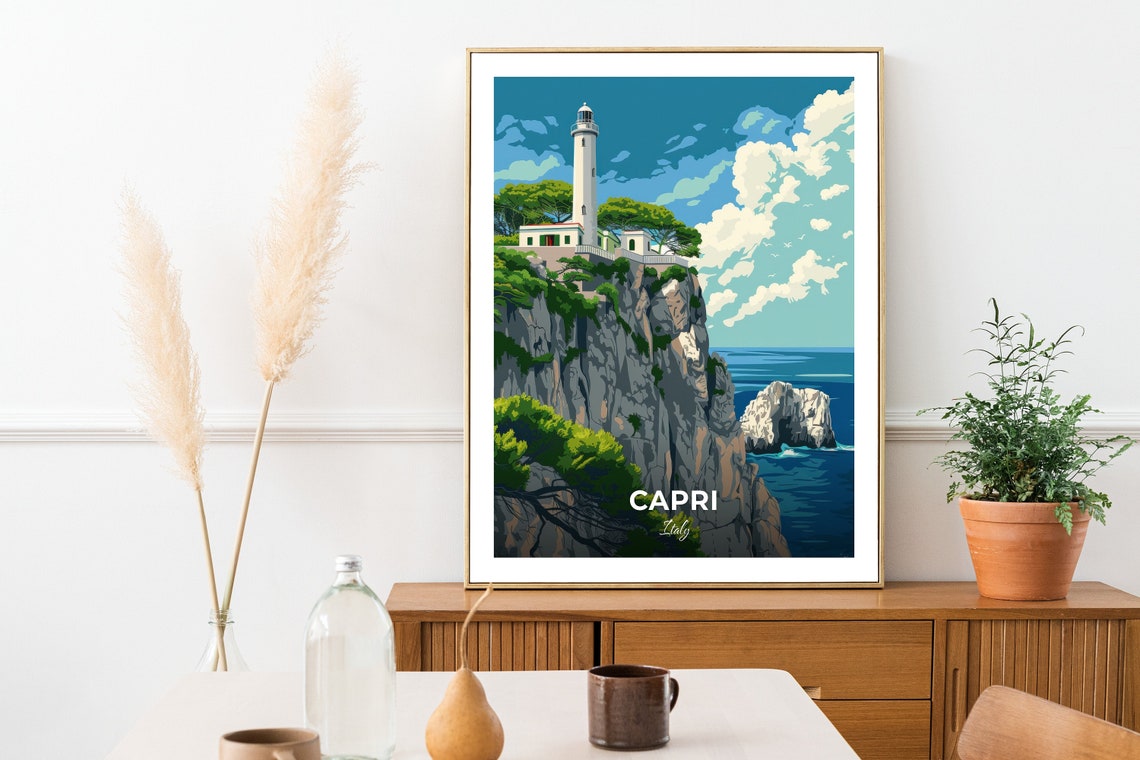 Capri Italy Punta Carena Lighthouse Ocean Cliffs Travel Poster - Image 2