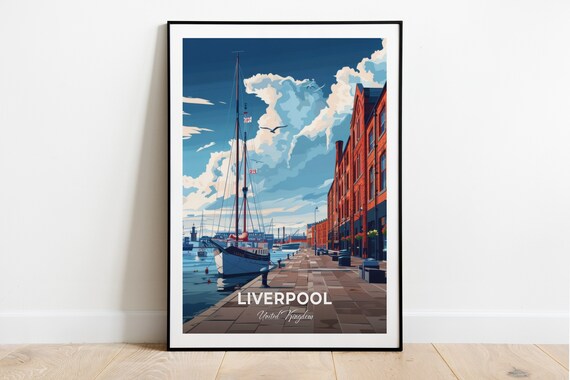 Liverpool Royal Albert Dock Tall Ship Waterfront Travel Poster UK