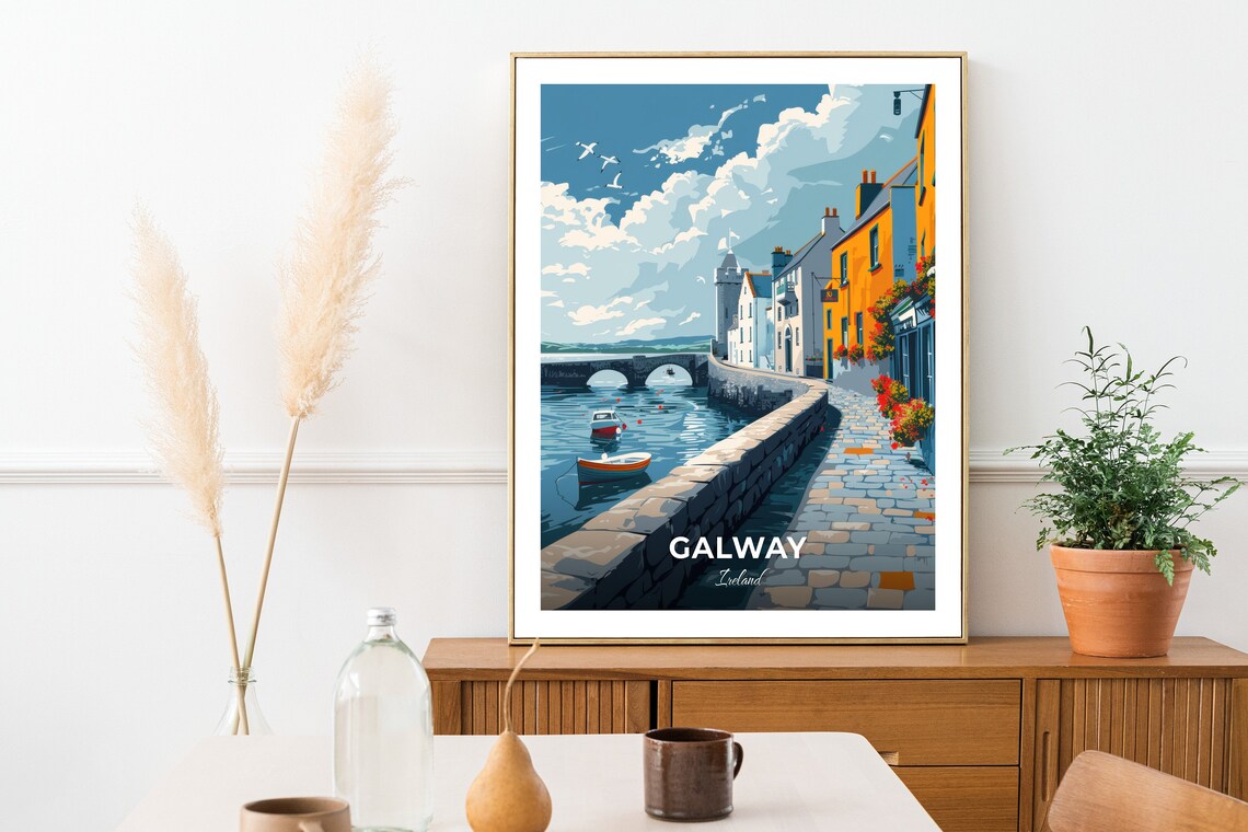 Galway Spanish Arch Riverside Cobblestone Street Ireland Travel Poster - Image 2
