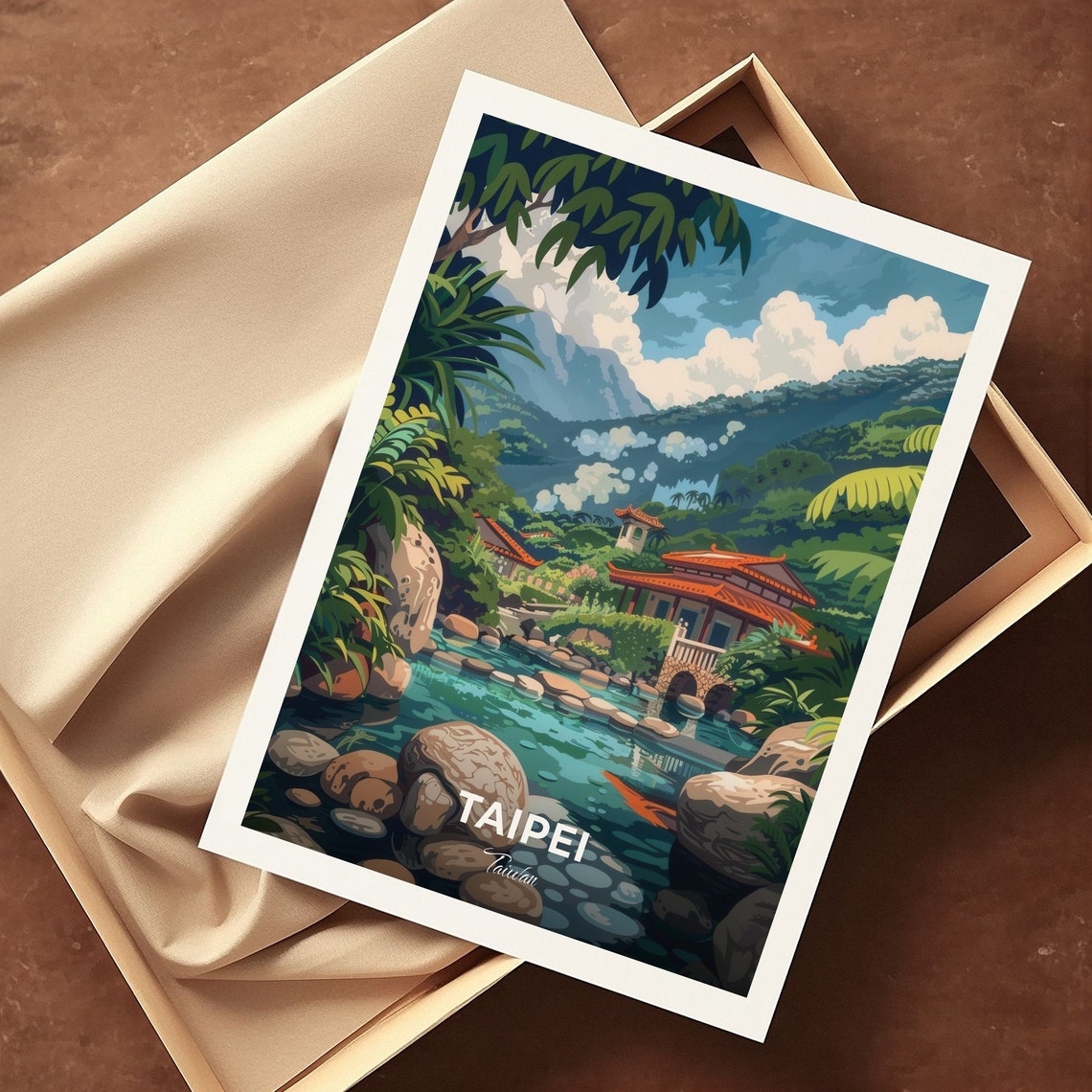 Taipei Beitou Hot Spring Mountain Bathhouse Valley Travel Scene Poster - Image 3
