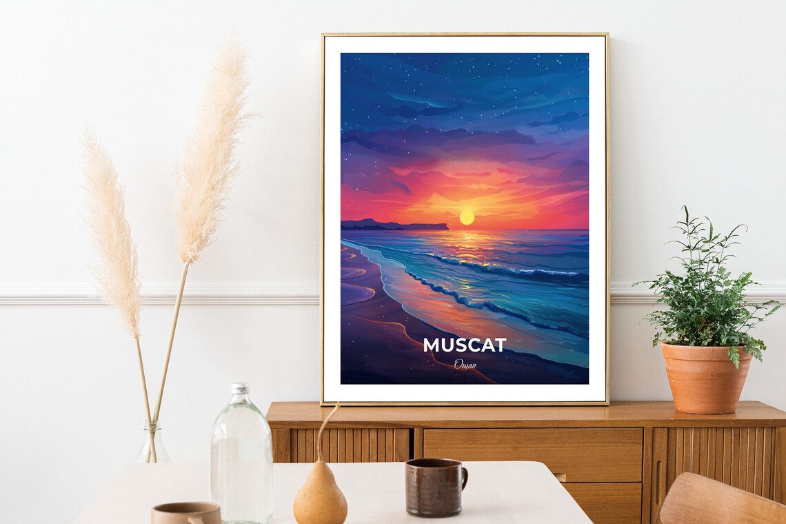 Muscat Oman Qurum Beach Ocean Sunset Waves Night Sky Travel Poster - Image 2
