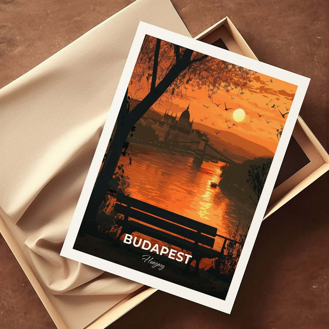 Budapest Hungary Golden Sunset Over Parliament And Danube River Poster - Image 3