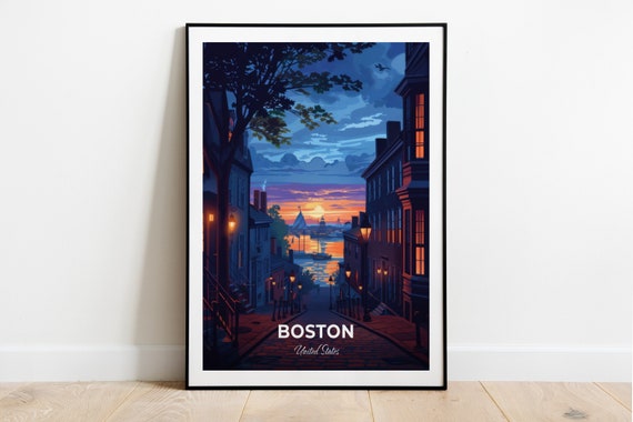 Boston Travel Poster The Freedom Trail City Print Cityscape Artwork Birthday Wedding Gift Wall Art Location Print Home Decor