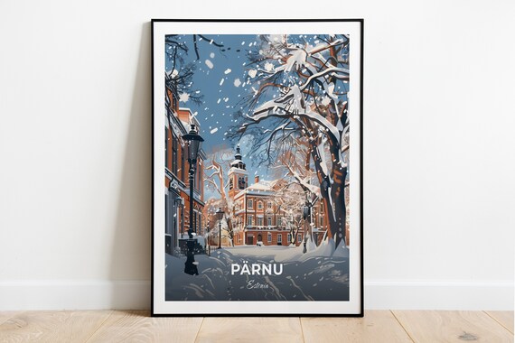 Pärnu Estonia Snowy Winter Old Town Street Cityscape Art Poster