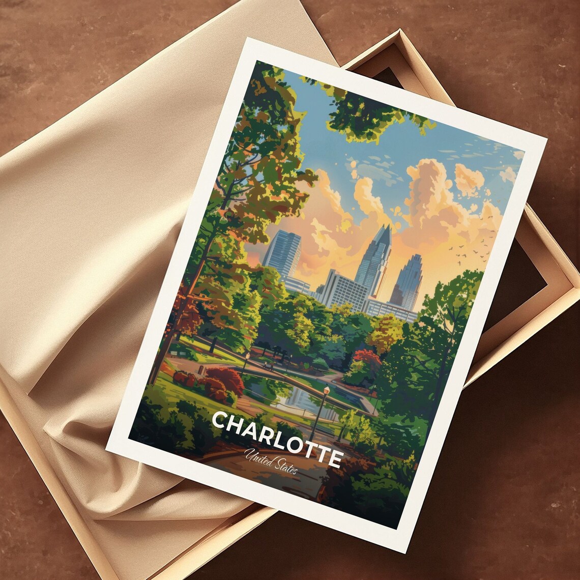 Charlotte Freedom Park Skyline View United States Green City Travel Poster - Image 3