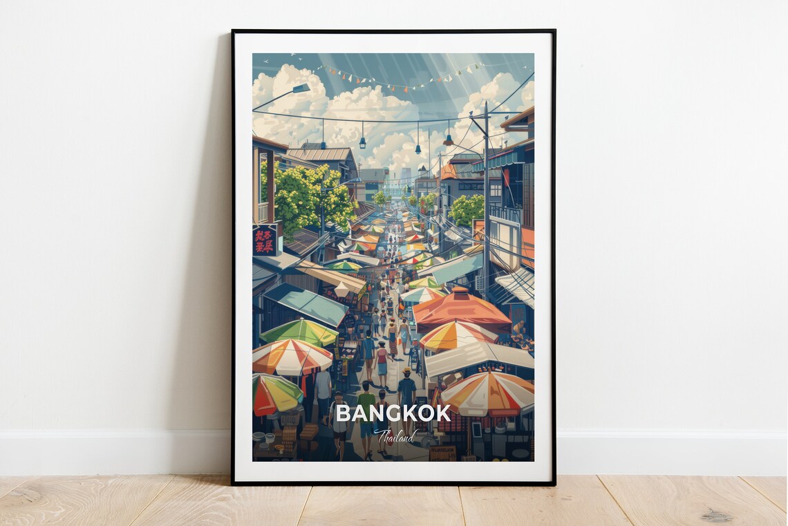 Bangkok Thailand Chatuchak Weekend Market Street Scene Travel Poster