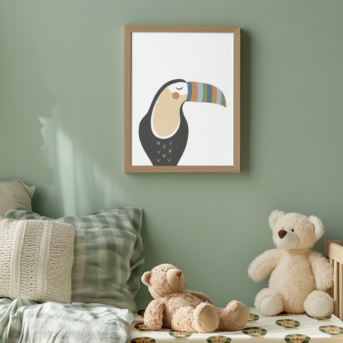 Boho Toucan Profile Rainbow Striped Beak Safari Nursery Print - Image 3