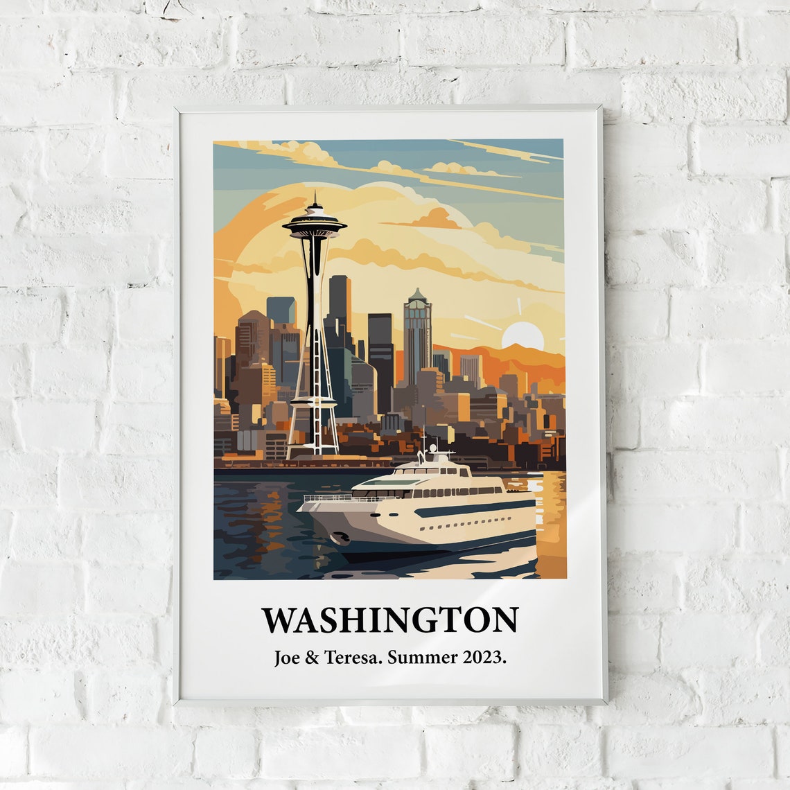 Washington Seattle Space Needle Ferry Sunset Vintage Travel Poster - Image 3