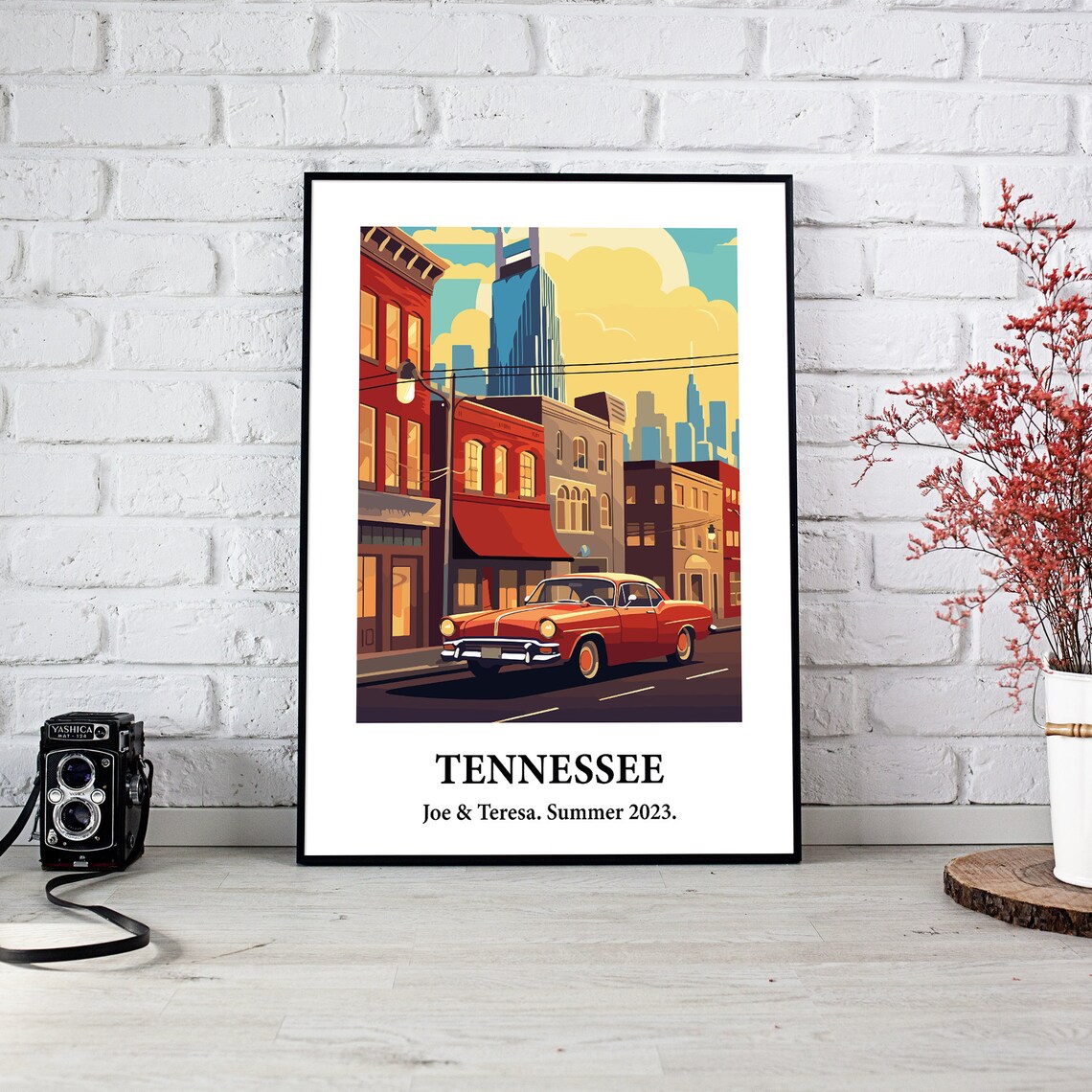 Tennessee Classic Car City Street Vintage Style Travel Art Poster
