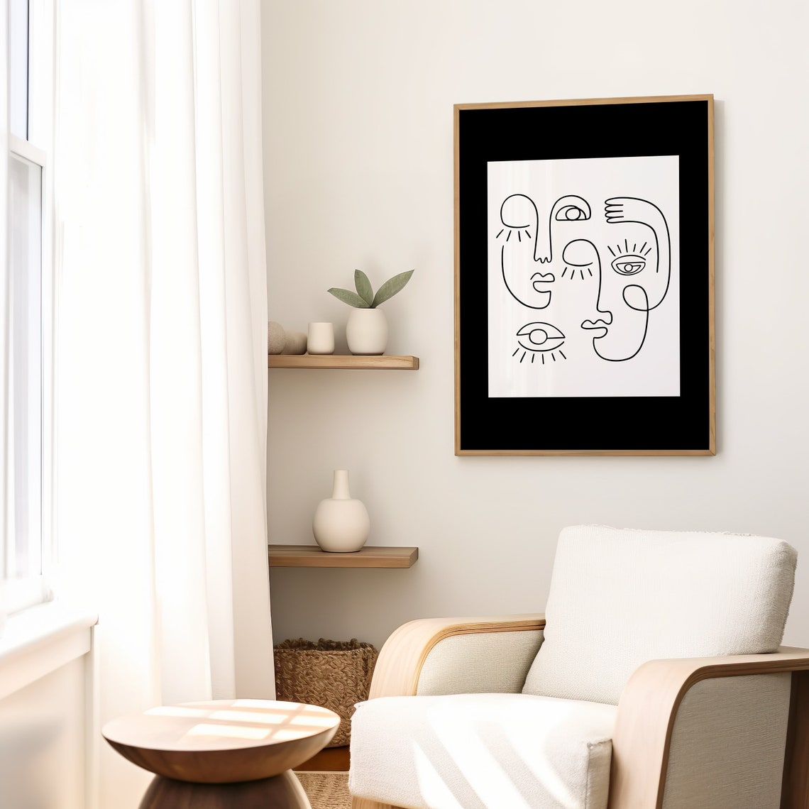 Abstract Faces Continuous Line Drawing Minimalist Black Wall Art - Image 2