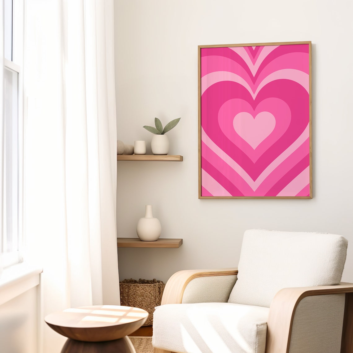 Pink Concentric Heart Retro Minimal Aesthetic Bedroom Wall Art - Image 2