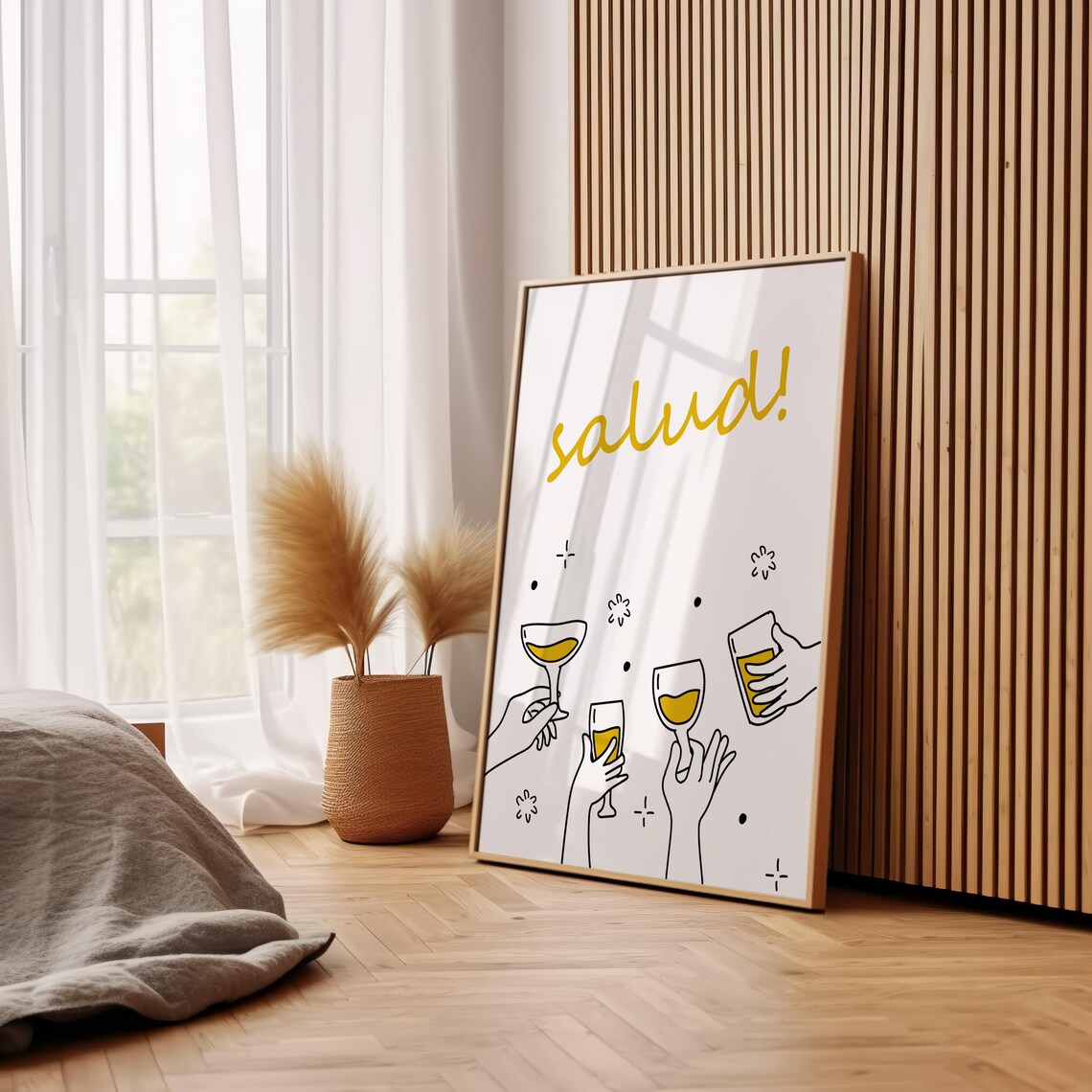 Salud Spanish Toast Cheers Hands Cocktail Glasses Minimalist Bar Cart Poster - Image 3