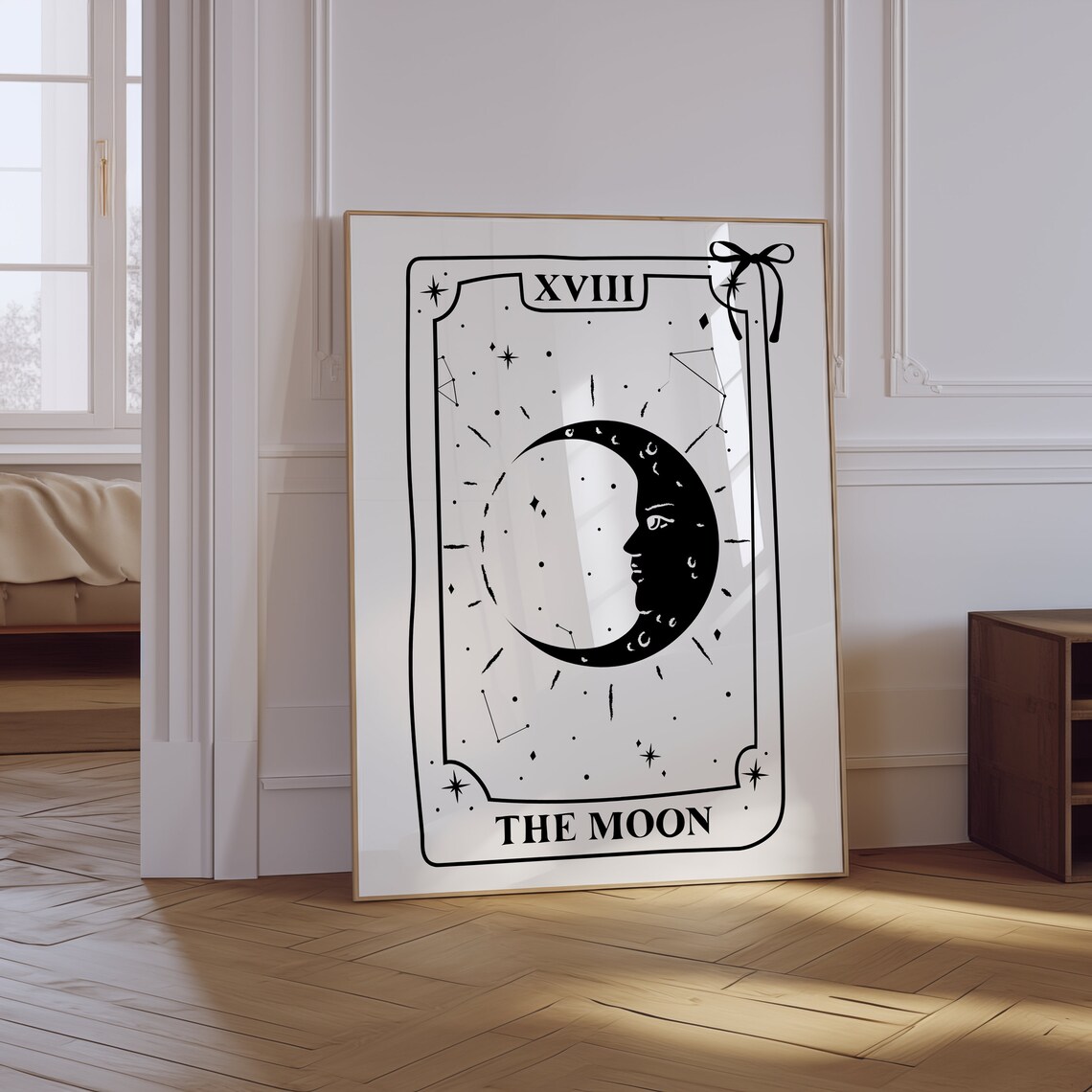 The Moon Tarot Card XVIII Black And White Spiritual Astrology Poster