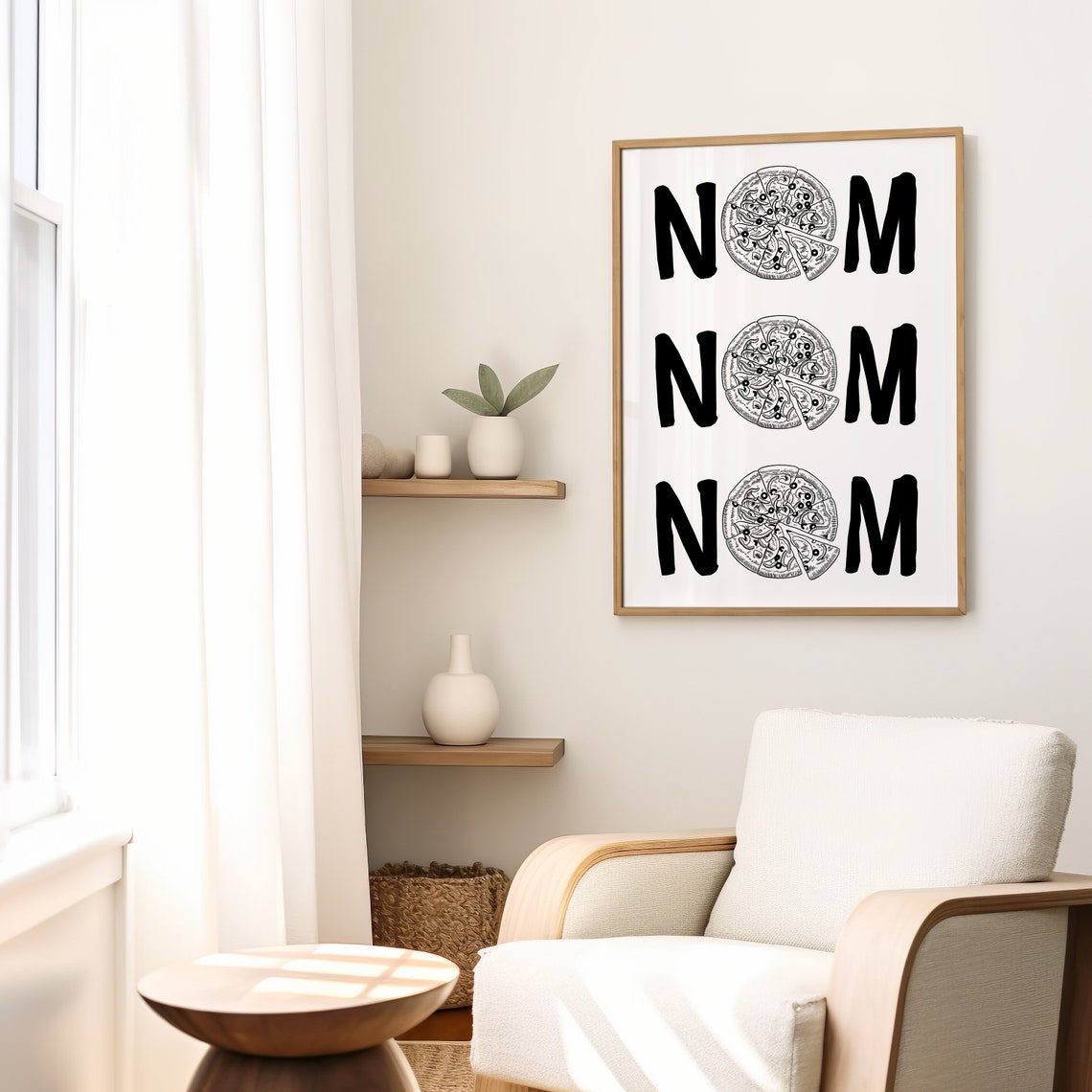 Nom Nom Nom Pizza Black Typography Fun Foodie Kitchen Wall Poster - Image 2