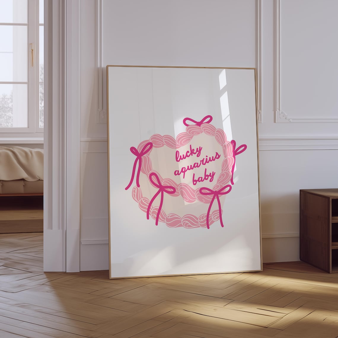 Lucky Aquarius Baby Cake Zodiac Poster Pink Preppy Girly Birthday Art - Image 3