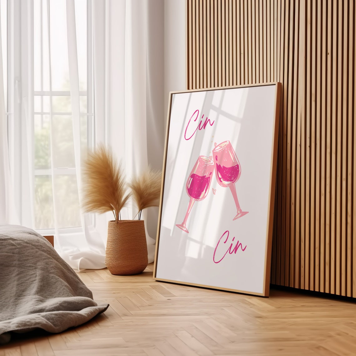 Cin Cin Pink Wine Glasses Toast Elegant Bar Cart Decor Art Poster - Image 3