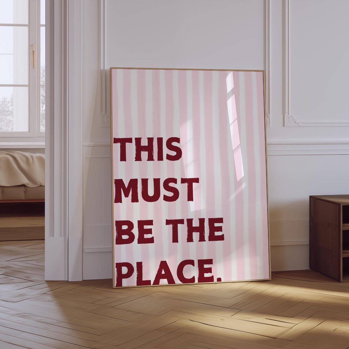 This Must Be The Place Quote Poster Pink Striped Typography Home Art - Image 3