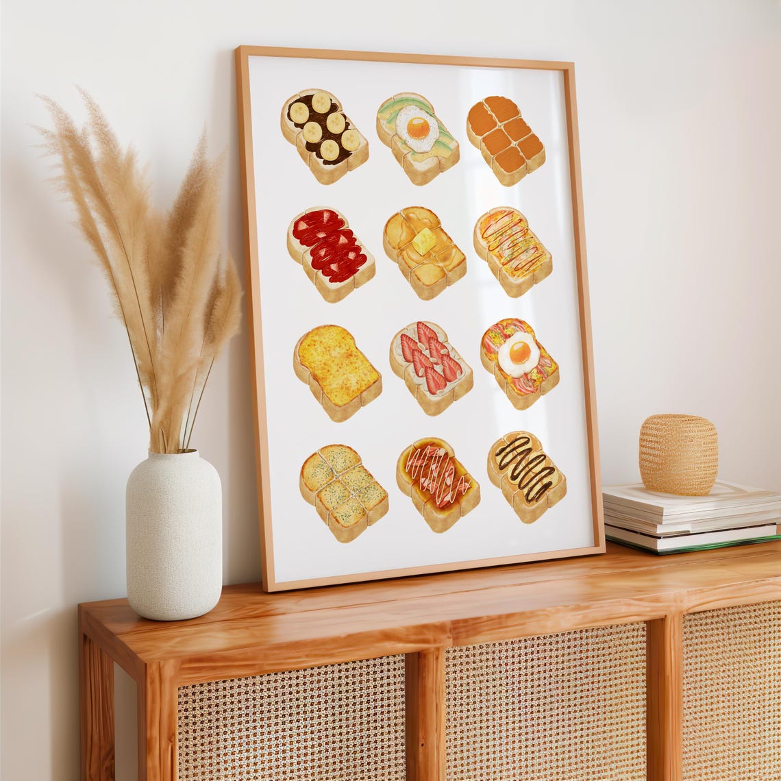 Watercolor Breakfast Toast Grid Sweet Savory Kitchen Artwork Poster - Image 2