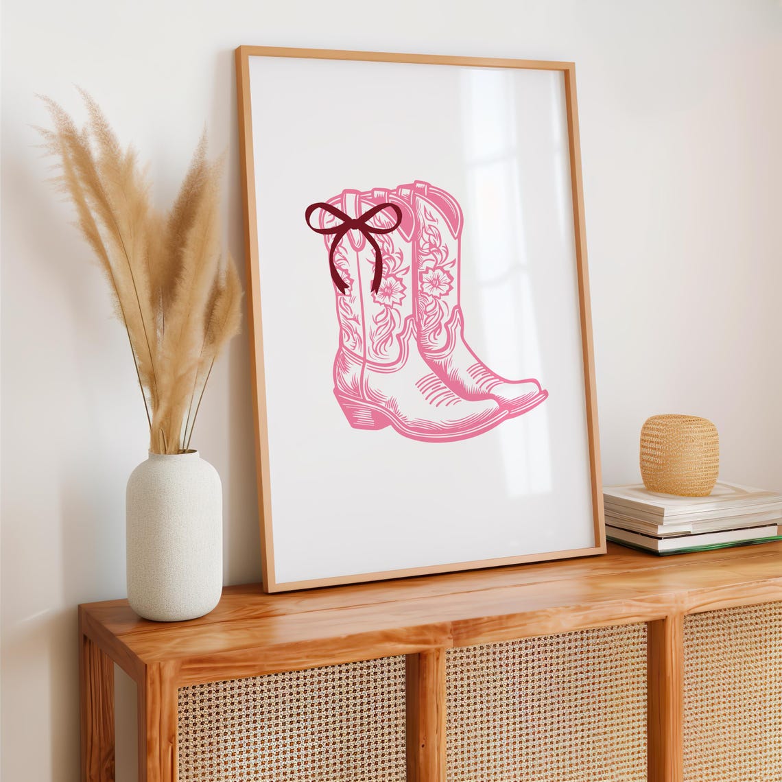 Pink Cowboy Boots with Bow Western Illustration Preppy Poster - Image 2