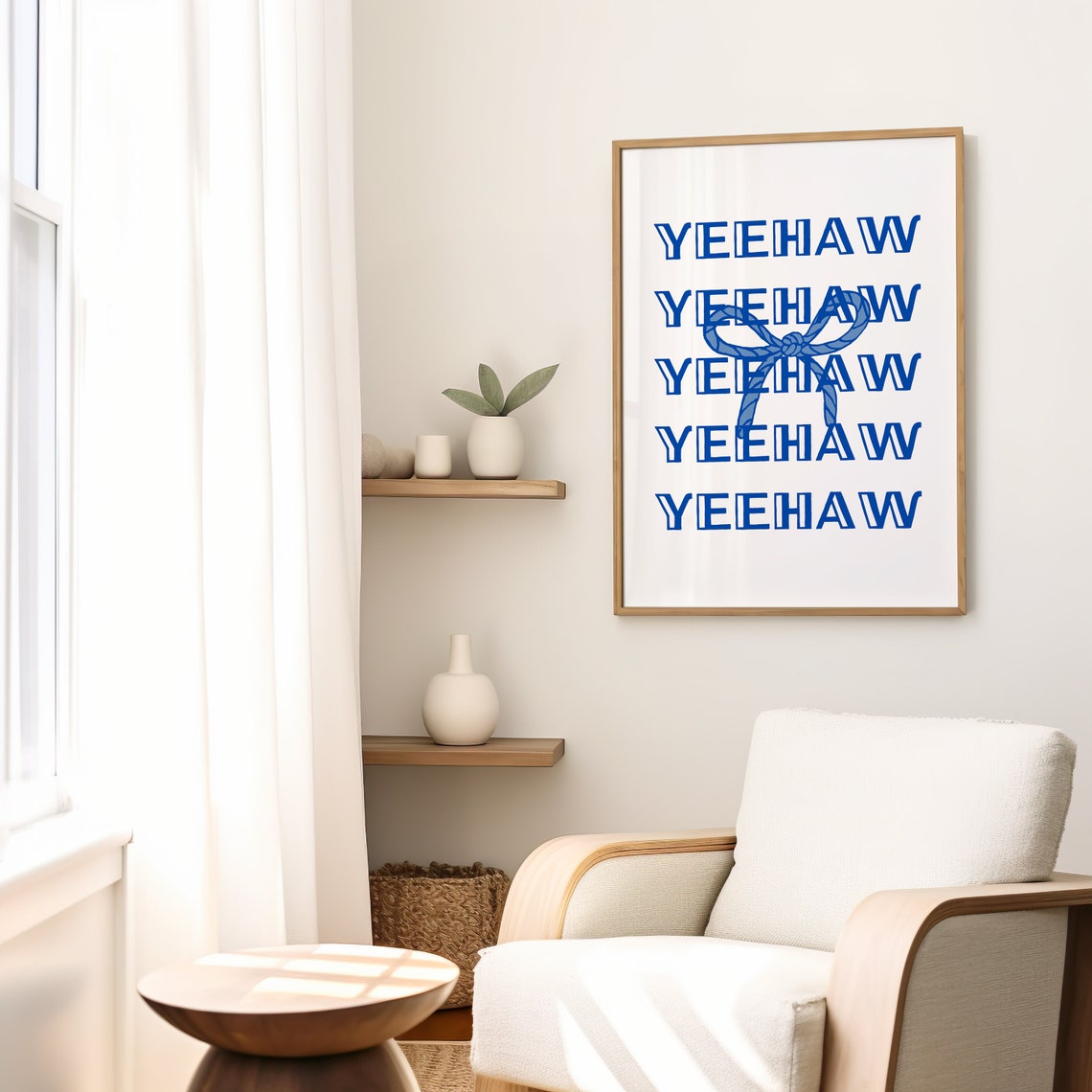 Yeehaw Western Typography Blue Rope Bow Stacked Quote Wall Poster - Image 2