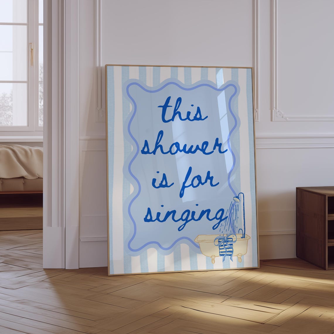 This Shower Is For Singing Blue Retro Bathroom Quote Wall Art - Image 3