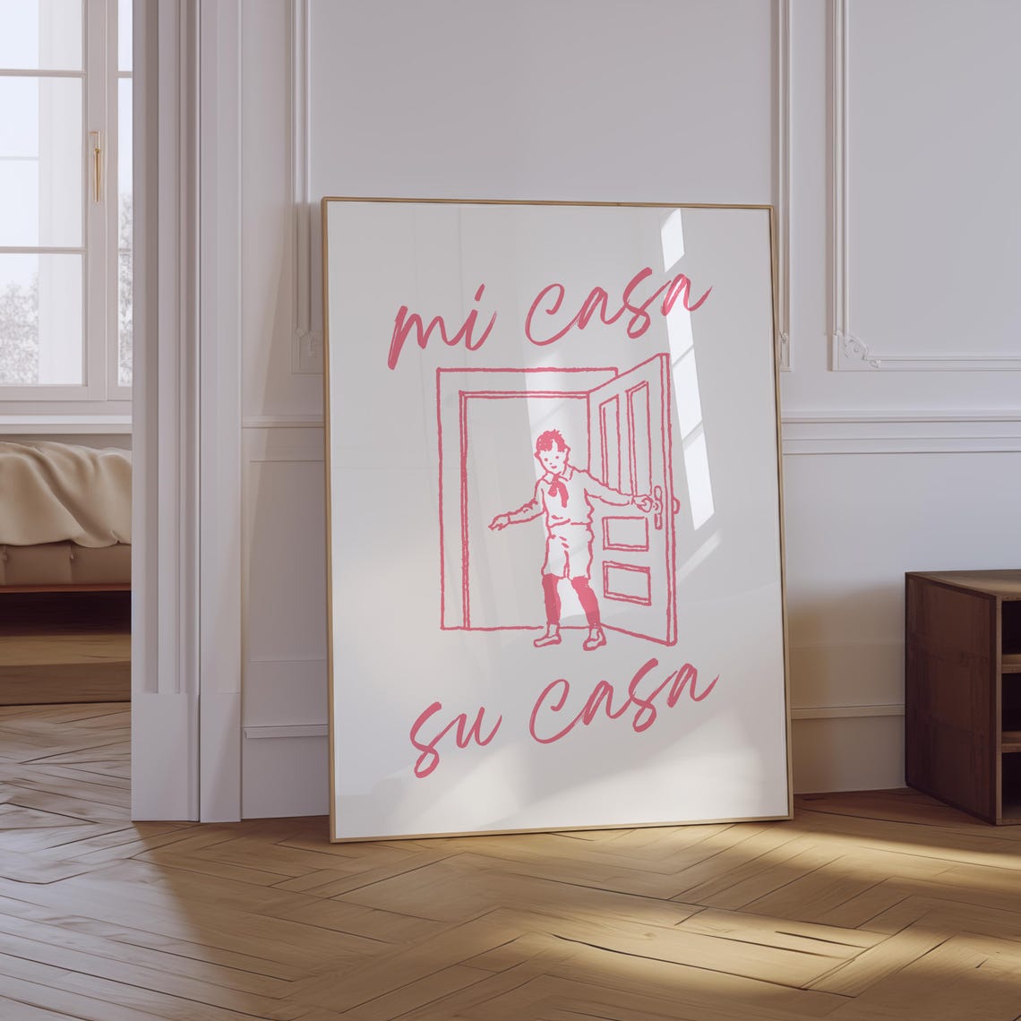 Mi Casa Su Casa Pink Script Doorway Welcome Home Line Art Poster - Image 3