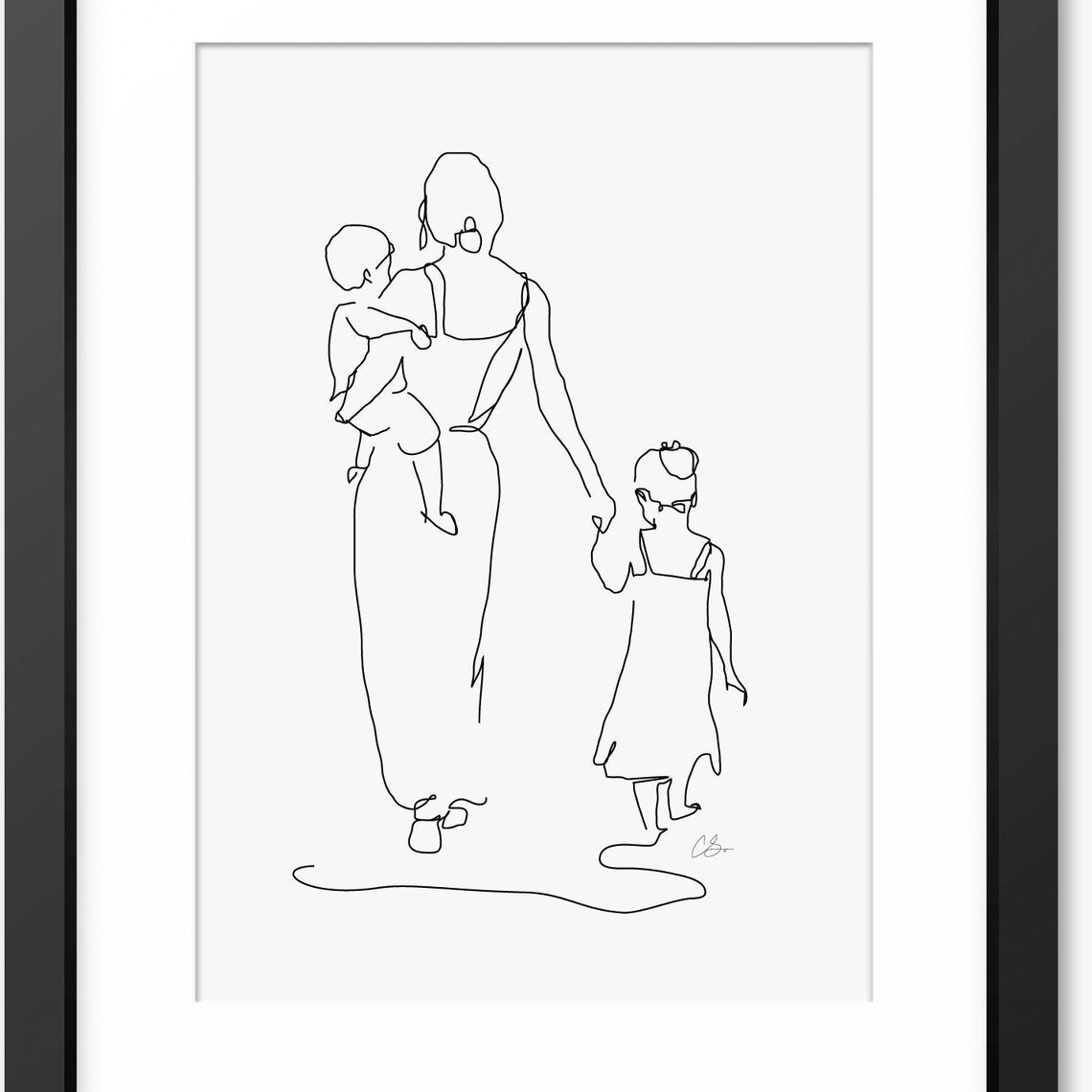 Mother And Children Line Art Family Illustration Gift For Mom Mum Family Print Family Gift Wall Art Line Art Line Drawing Unique