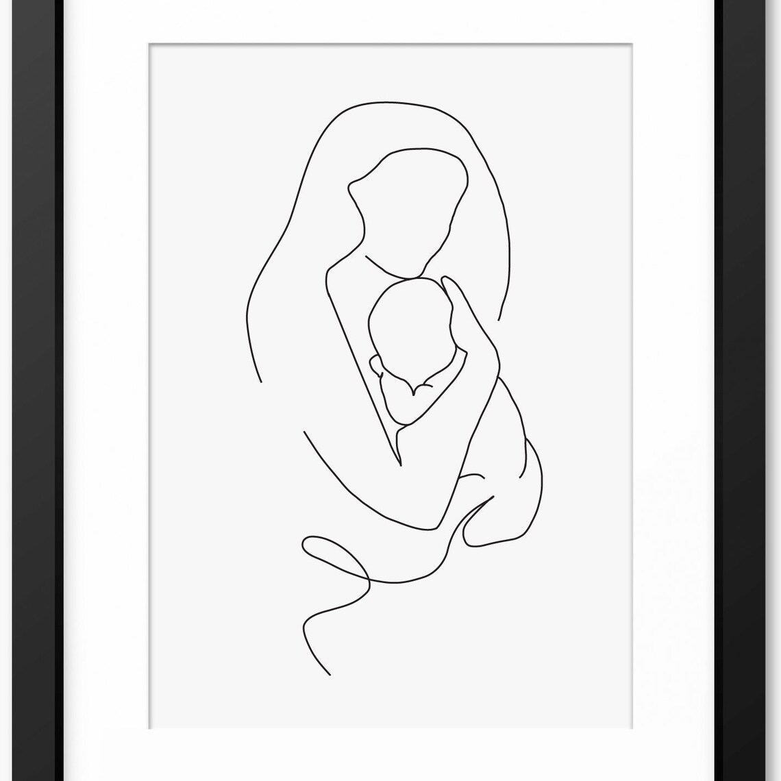 Mother Cradling Newborn Baby Continuous Line Drawing Art Poster