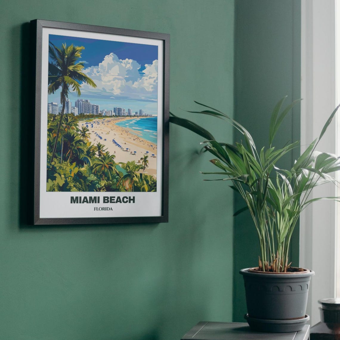 Miami Beach Aerial Sand Umbrellas Palm Trees Coastline Poster - Image 4