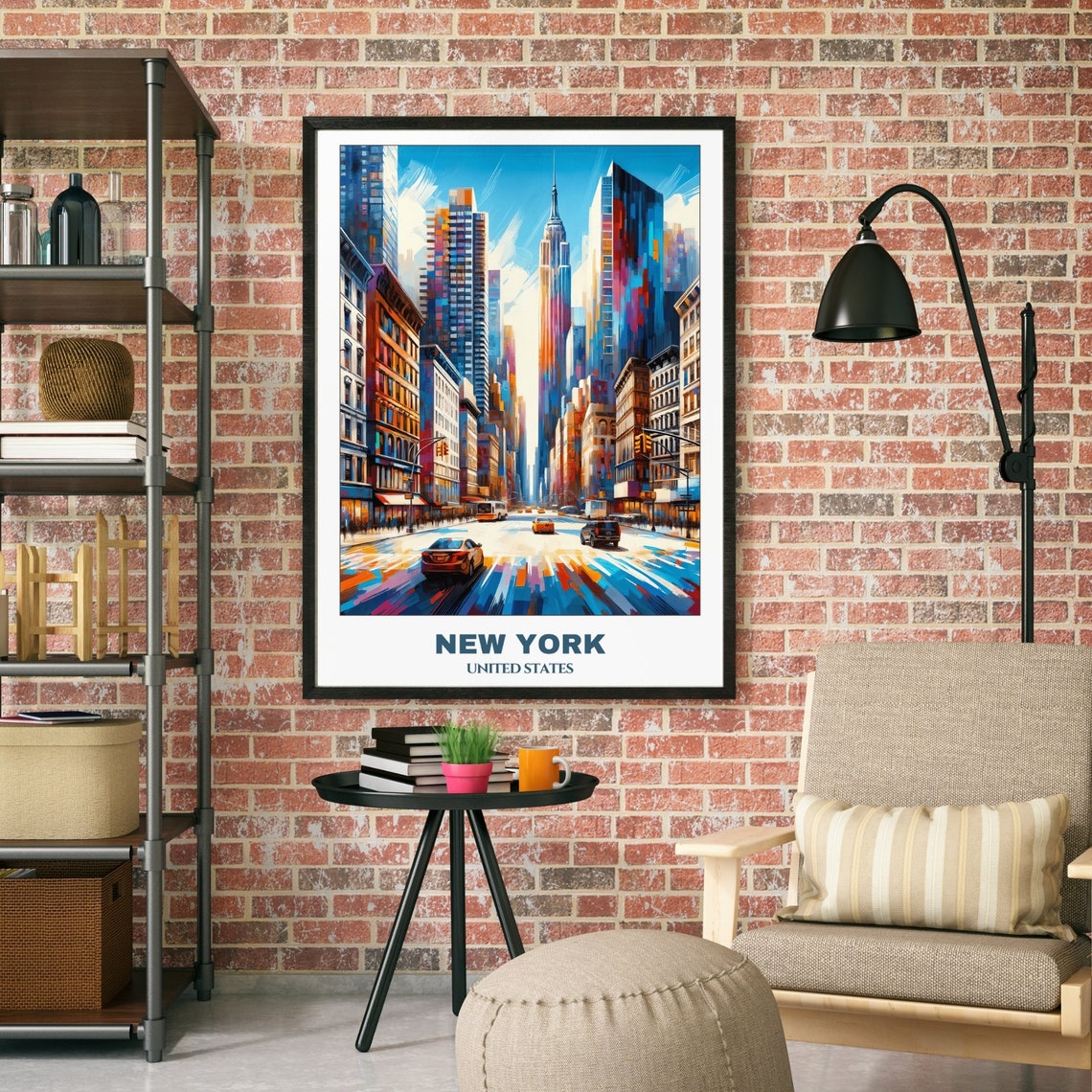 New York Empire State Building Colorful Street Scene Travel Poster - Image 2