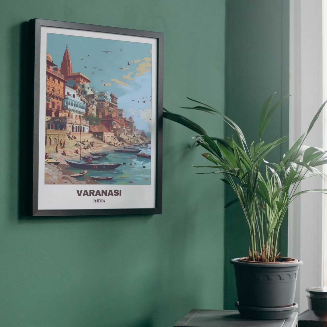 Varanasi India Ganges River Boats Temple Ghats Travel Poster - Image 4
