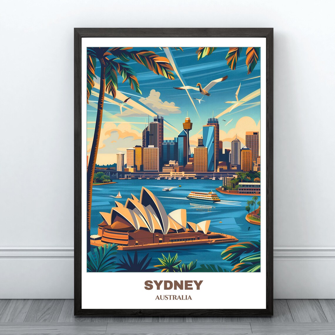 Sydney Travel Poster, Australia Cityscape Painting Print