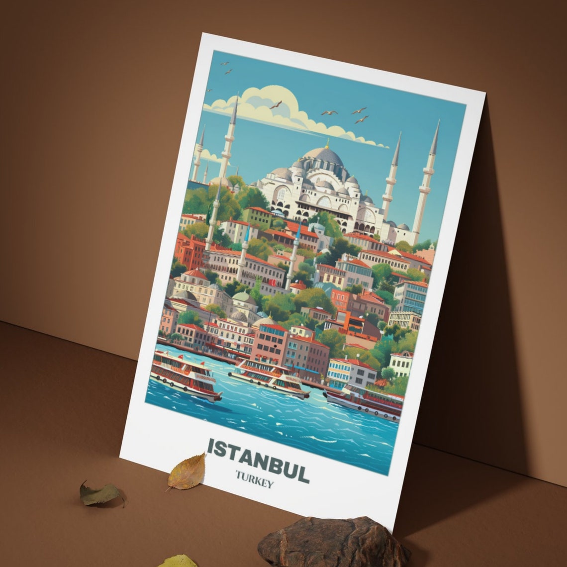 Istanbul Turkey Mosque Waterfront Ferries Minarets Skyline Poster - Image 3