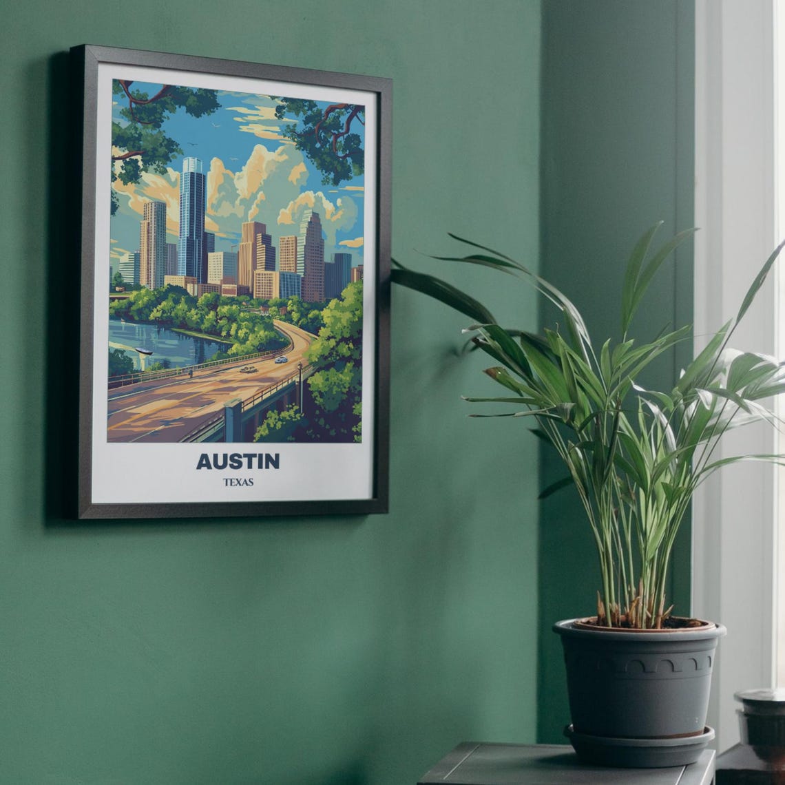 Austin Downtown Skyline Bridge Highway Sunset River View Poster - Image 5