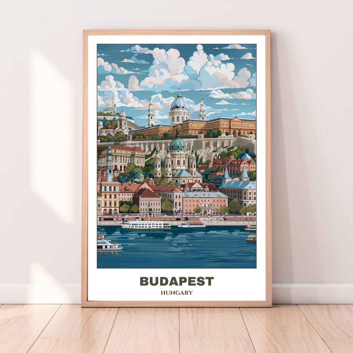 Budapest Hungary Buda Castle Hill Skyline Danube River Boats Poster - Image 3