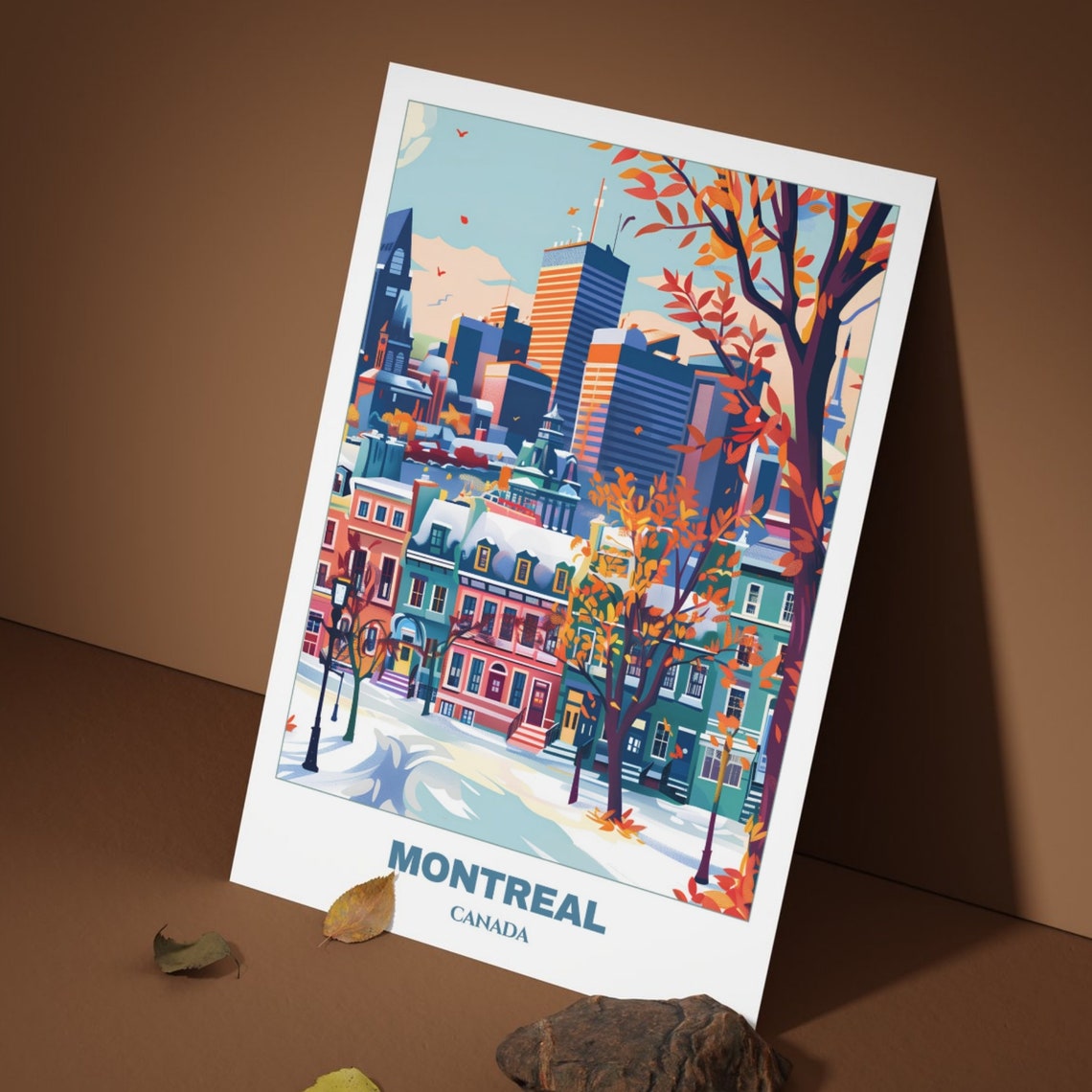 Montreal Canada Snowy Street Colorful Rowhouses Winter City Poster - Image 3