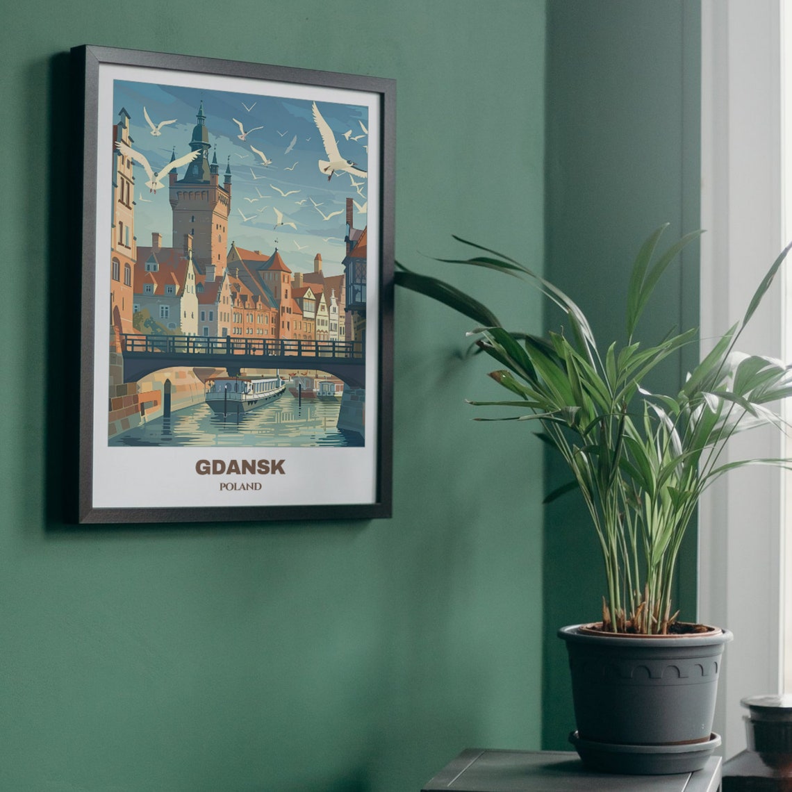 Gdansk Canal Bridge Historic Town Ferry Boat Seagulls Poster - Image 5