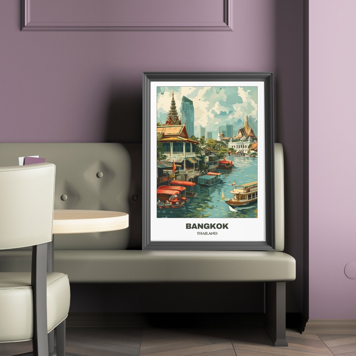 Bangkok Thailand Riverside Wharf Longtail Boats Temple Spires Poster - Image 2