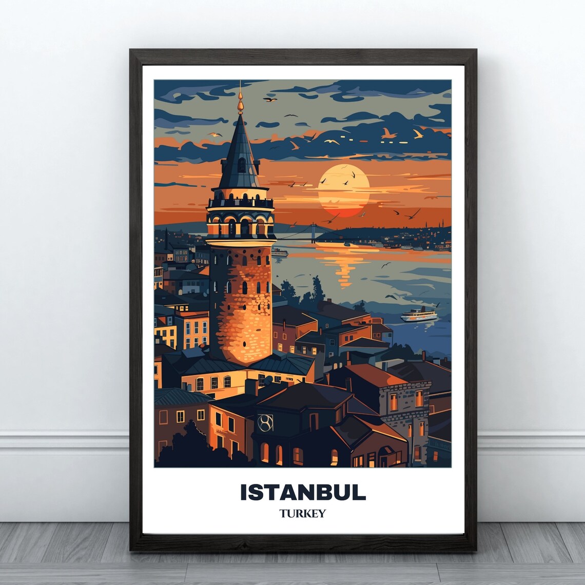 Istanbul Travel Poster, Turkey Cityscape Art Print