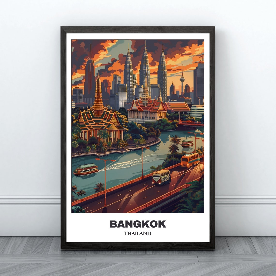 Bangkok Travel Poster Thailand Travel Poster Citycape Painting Print Wall Art Bangkok Home Decor Bangkok Trip Print