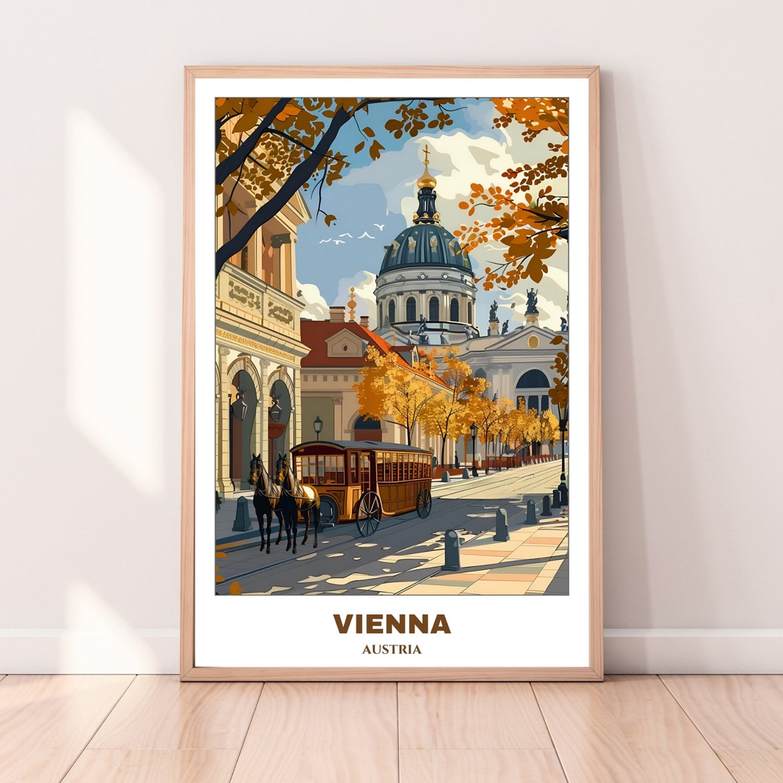Vienna Austria Autumn Street Horse Carriage Cathedral Scene Poster - Image 4
