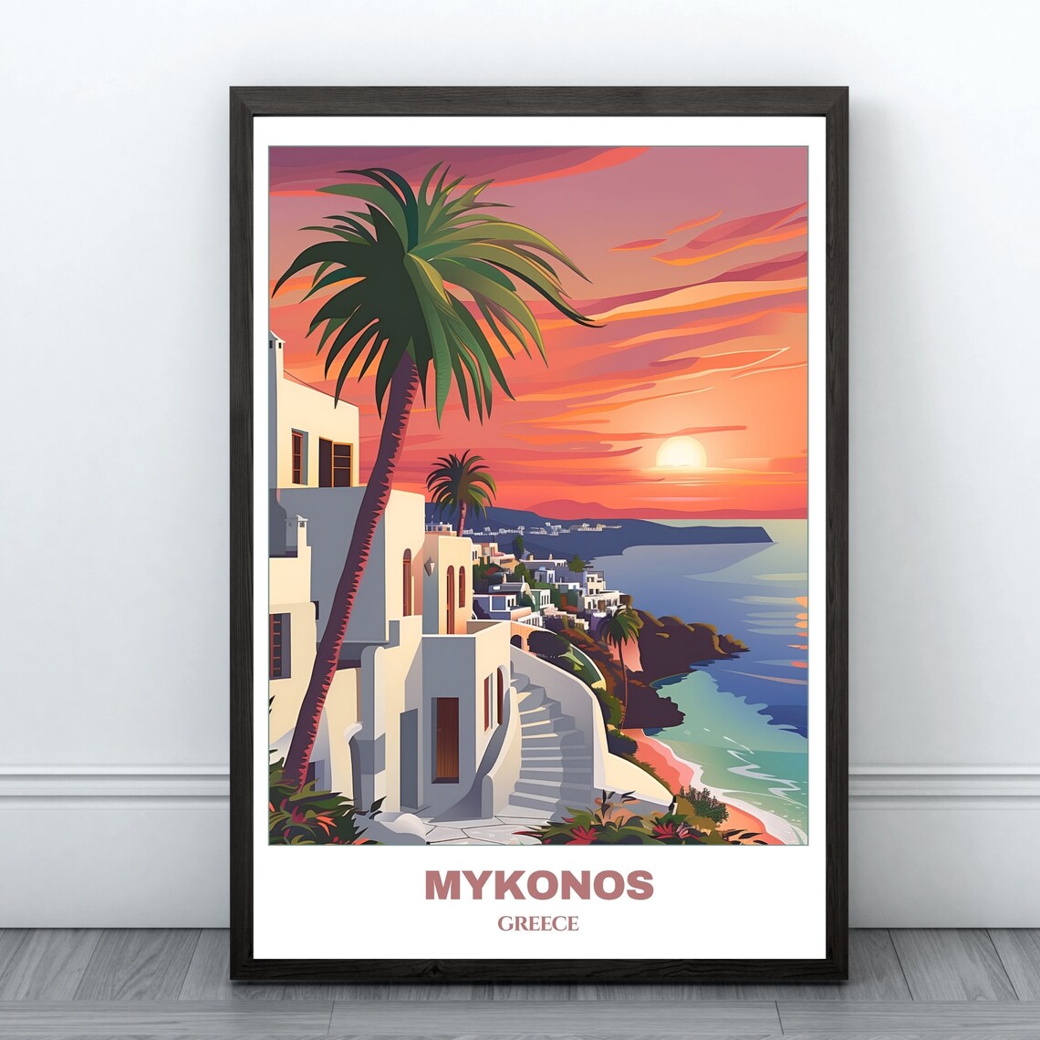 Mykonos Travel Poster Greece Travel Poster Cityscape Painting Print Wall Art Travel Wall Art Decor Mykonos Sunset